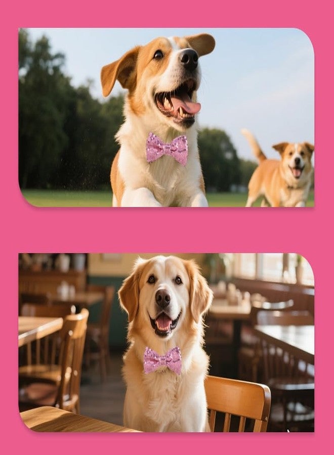 Yreamont Pink Sequin Bow Tie for Pet Cat Dog Bow Ties for Dogs Cats Pets Pink Accessories for Pet Cat Dog Sequin Bowtie for Dogs Cats Adjustable Bow Tie for Dog Cat Sparkly Bowtie for Puppy Kitten - Image 3